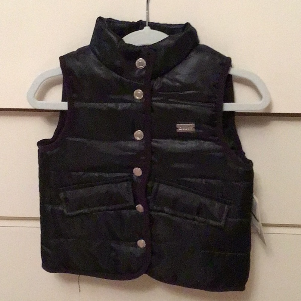 Black Puffer Vest with Silver Buttons
